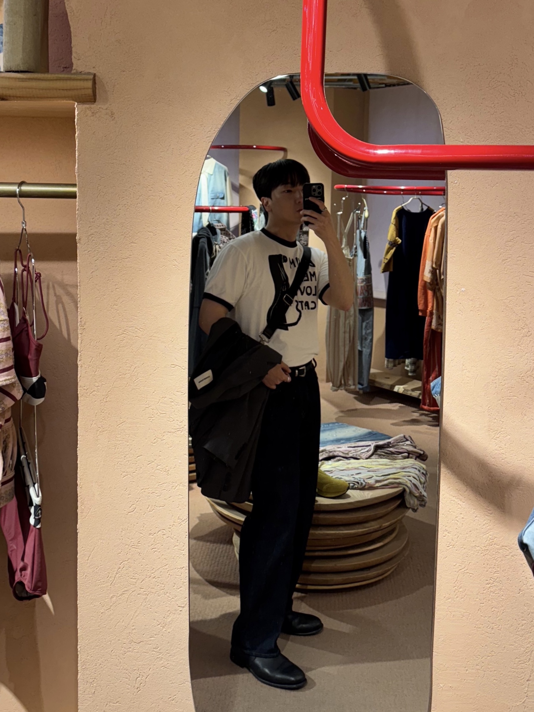 Kapital 20 Jersey Ringer T-Shirt Denim Men Love Cats Scratch Pt White 착용 스타일