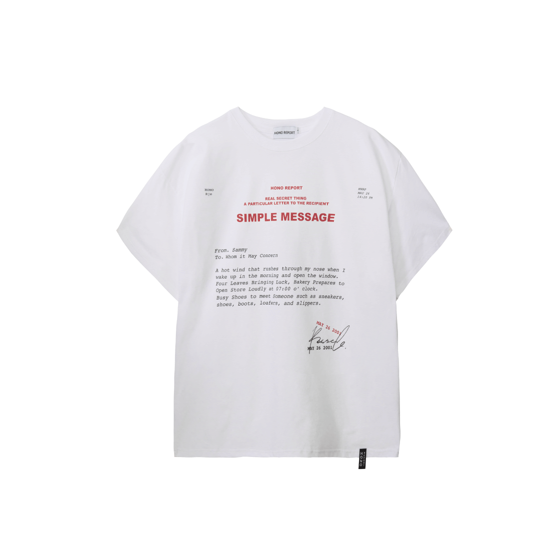 HR25SUMMER09 Hono Report Letter T-Shirt White