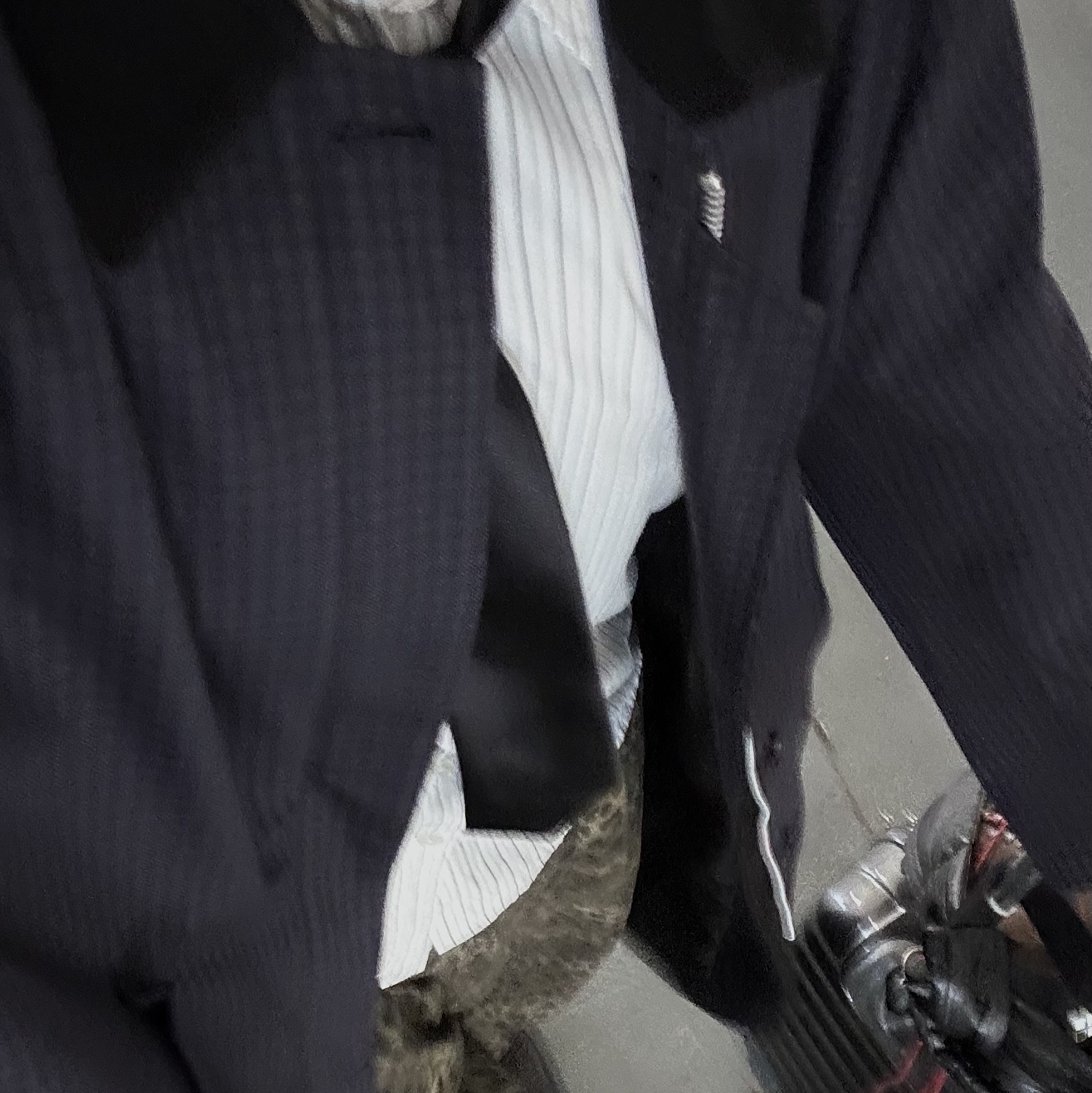 Haleine Long Wool Mac Coat Navy Check (VJ311), ersco Leopard Baggy Trousers Khaki 착용 스타일 - 3
