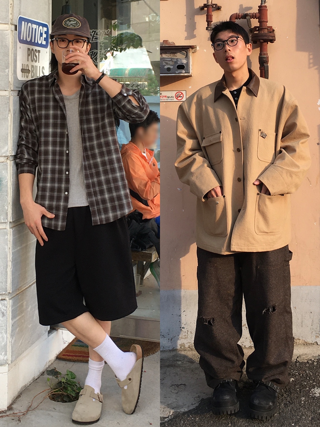 Birkenstock Boston Suede Leather Taupe - Regular, STU Leather Collar Work Jacket Beige with Flag Snap Brooch 착용 스타일 - 2