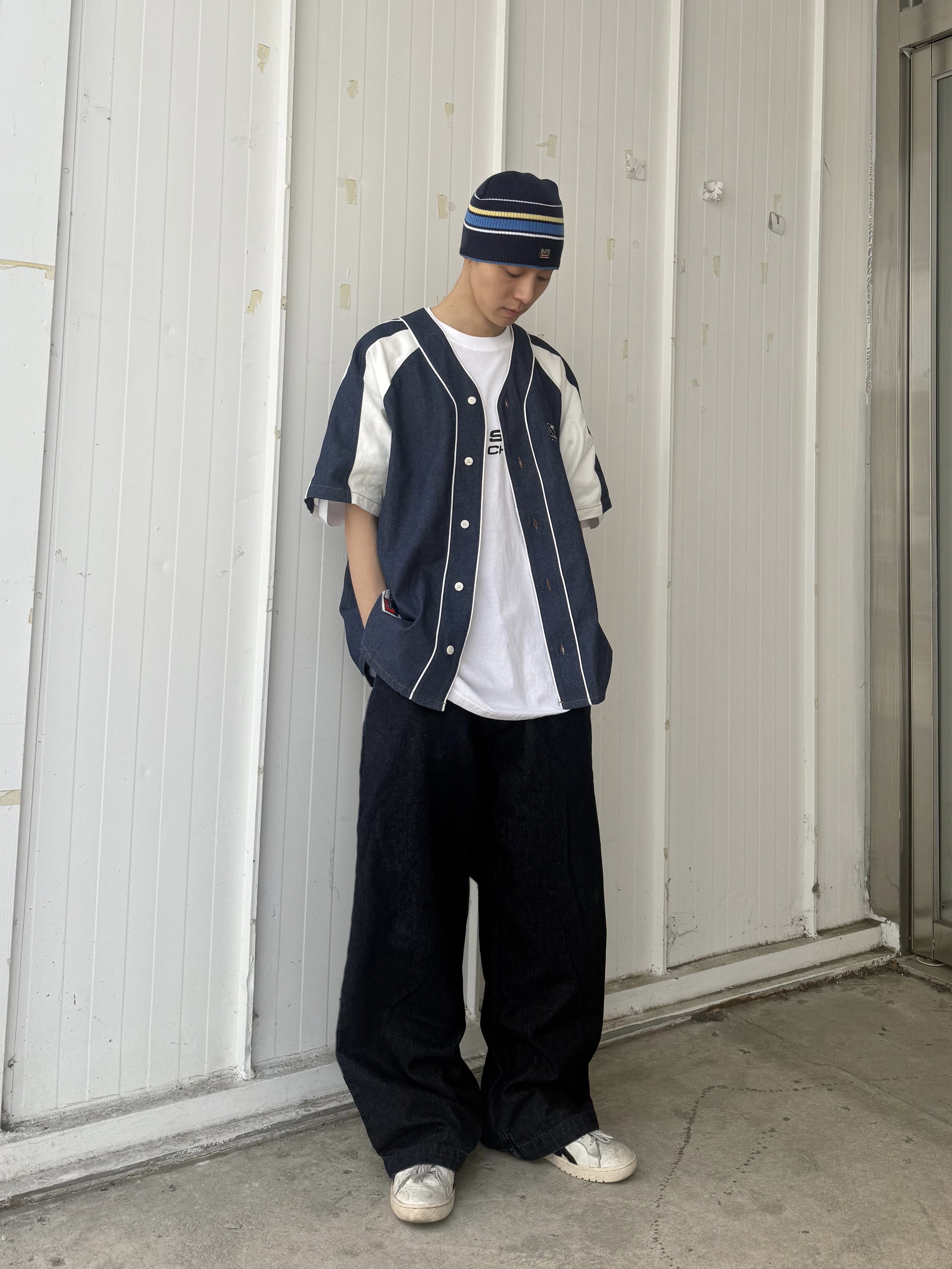 SPORT CHAMBER SC Flash Baseball Jersey Blue, SPORT CHAMBER SC Stripe Beanie Navy 착용 스타일 - 1