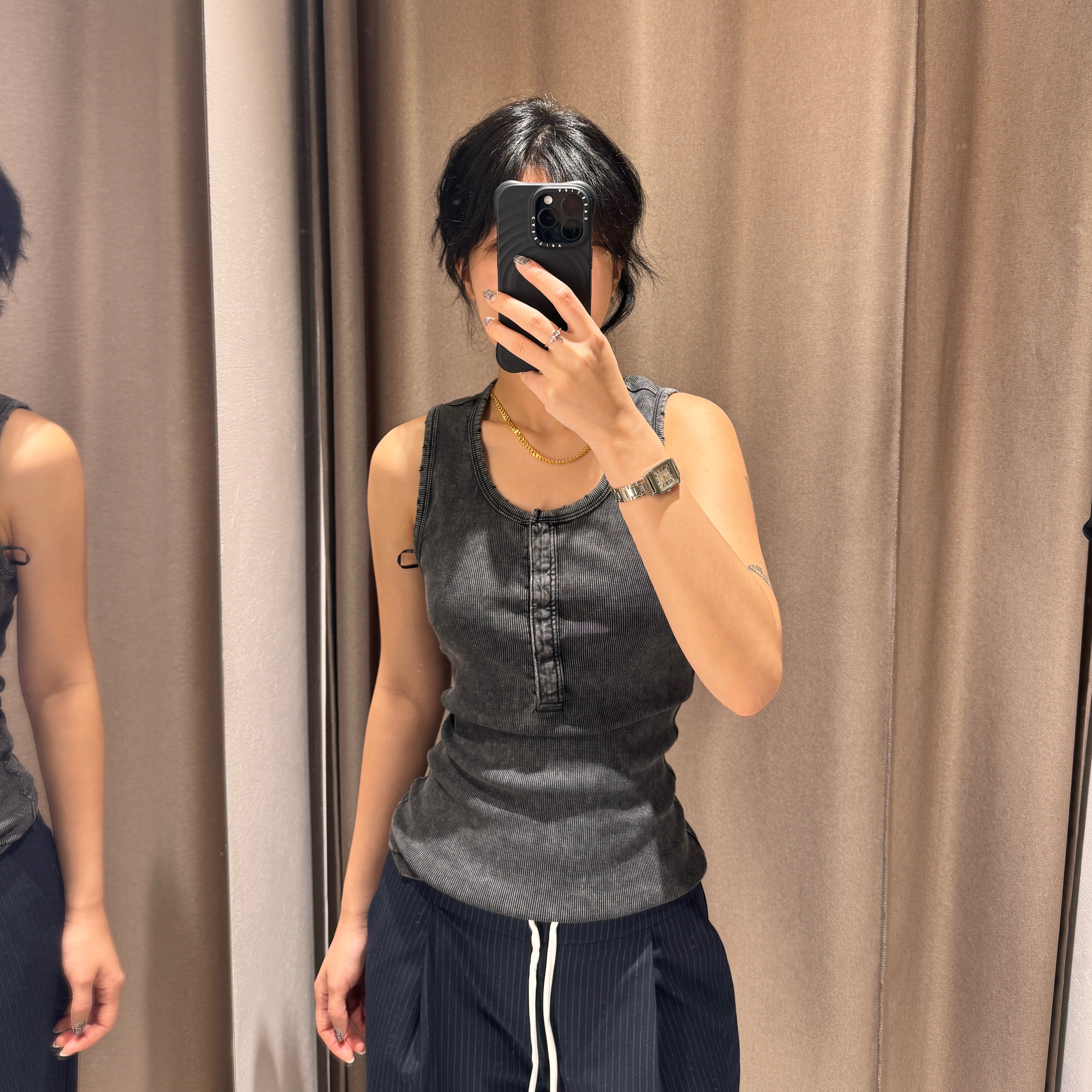 Zara Double Waist Pants Black 착용 스타일 - 1