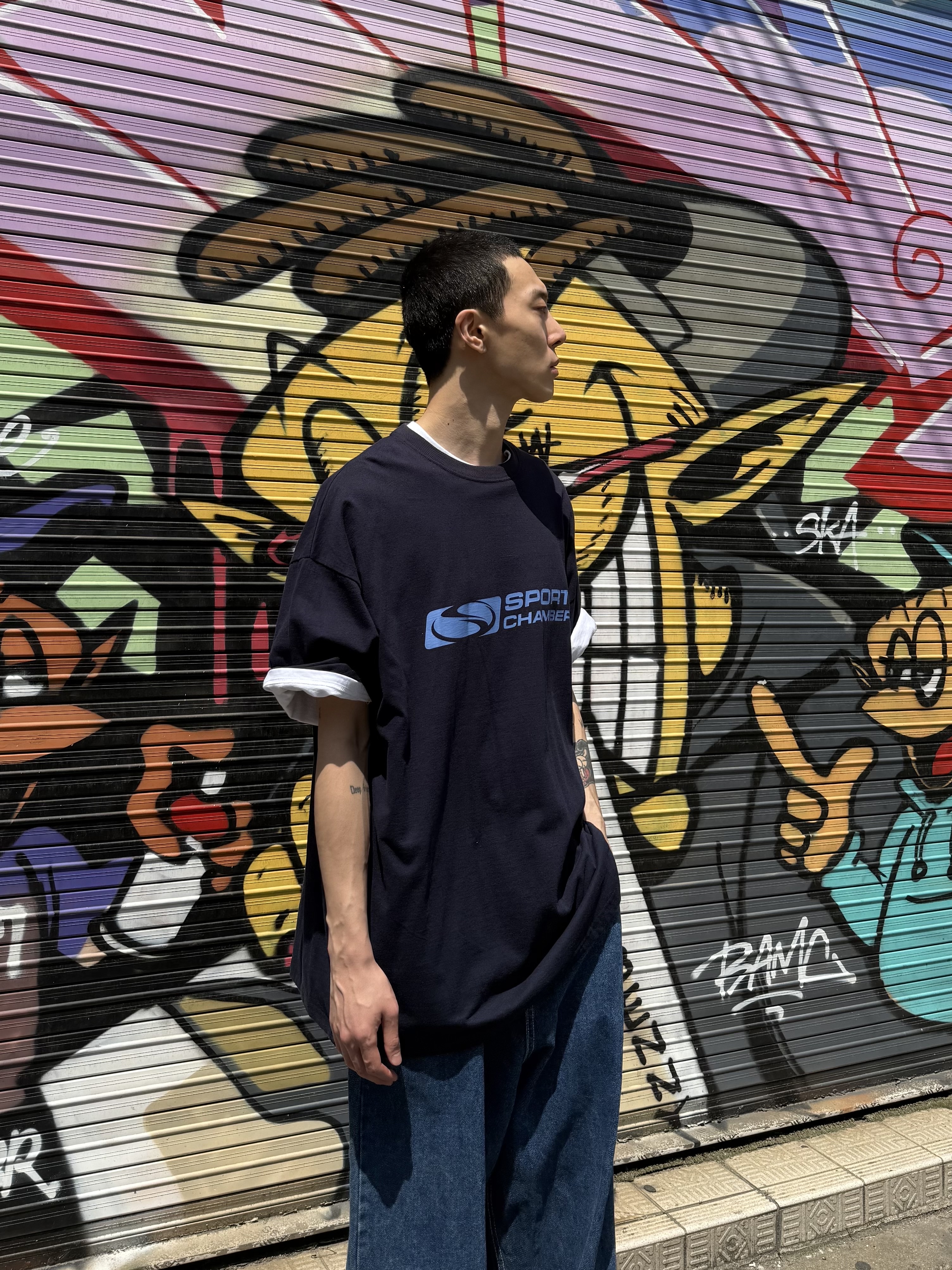 SPORT CHAMBER SC Flash T-shirt Navy 착용 스타일 - 2