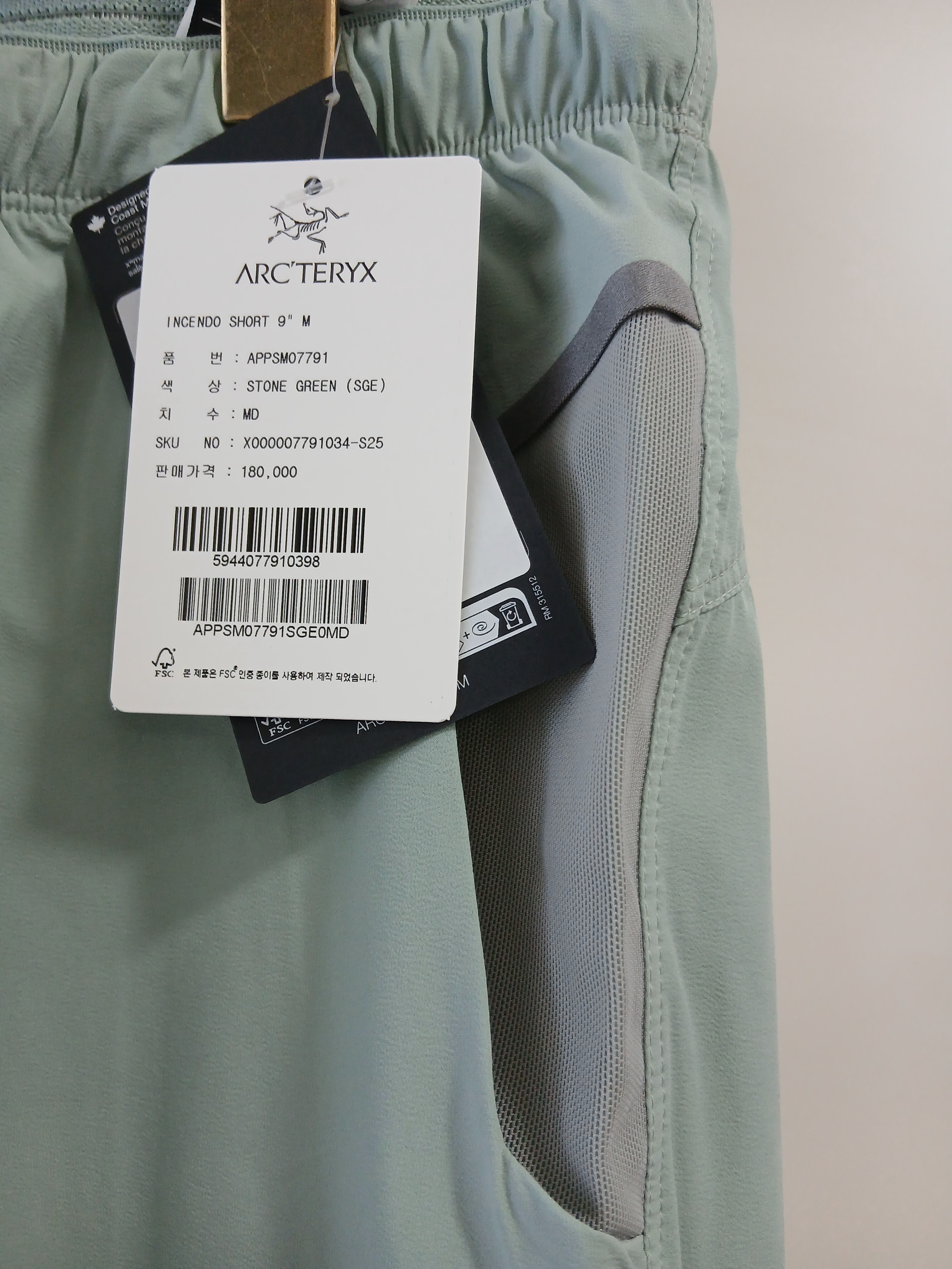 Arc'teryx Incendo Shorts 9 Inch Stone Green 착용 스타일 - 2
