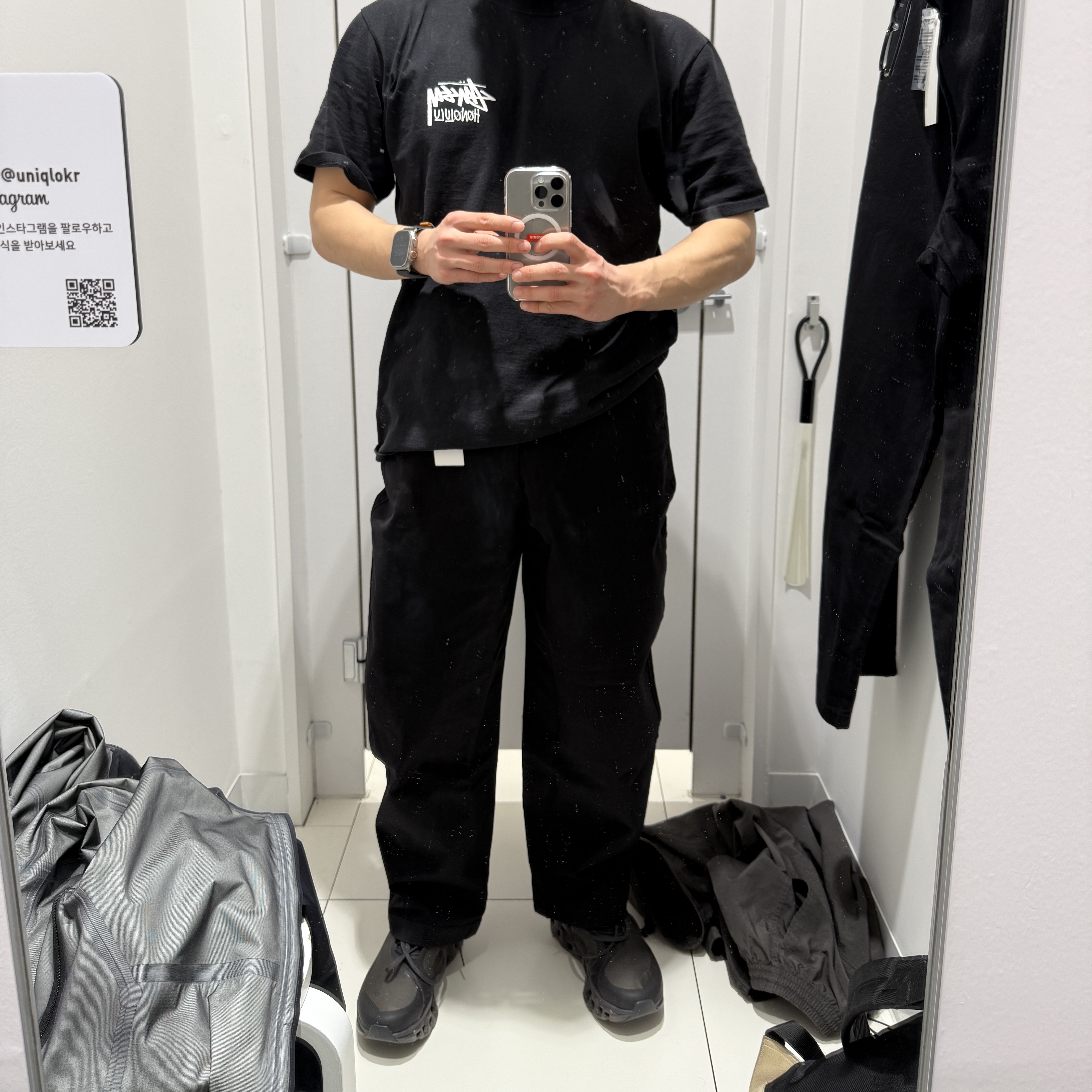 On Running x Post Archive Faction (Paf) Cloudmonster 2 Thorn Brown, Stussy Stock Honolulu T-Shirt Black 착용 스타일