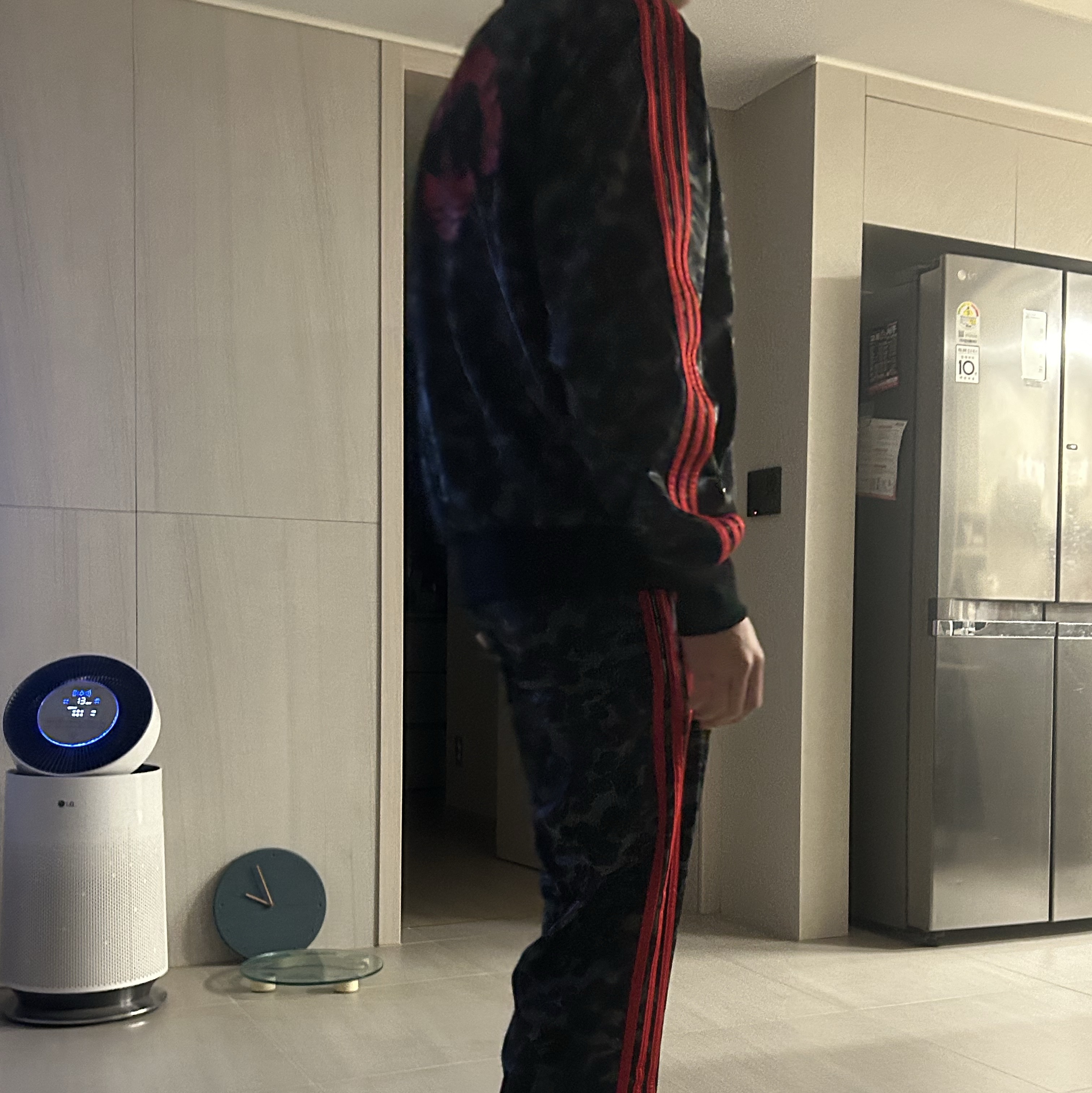 Adidas x BAPE Allover Print Track Top Black - KR Sizing, Adidas x BAPE Firebird Track Pants Black - KR Sizing 착용 스타일 - 1