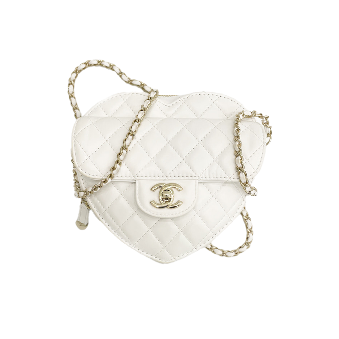 샤넬 하트백 라지 화이트 샴페인골드 램스킨