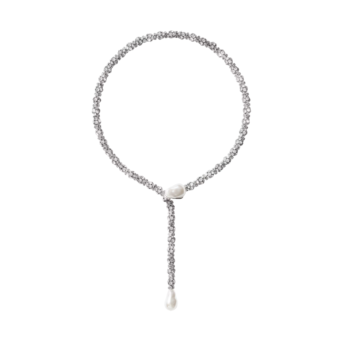 1266630001 (W) H&M x Magda Butrym Rhinestone Chain Lariat Necklace Silver