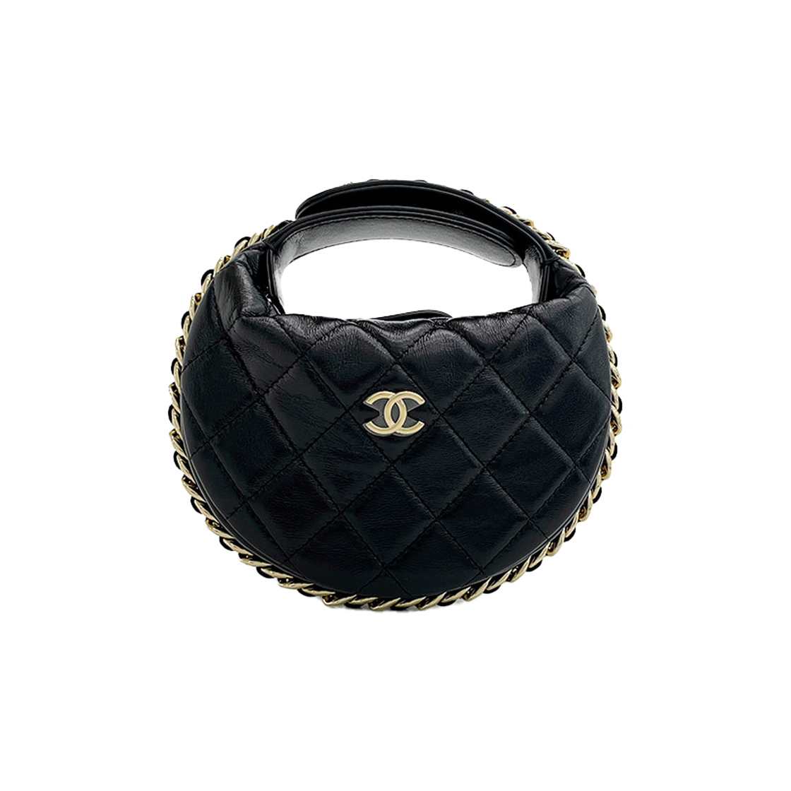 샤넬 체인트리밍 파우치 블랙 금장 램스킨