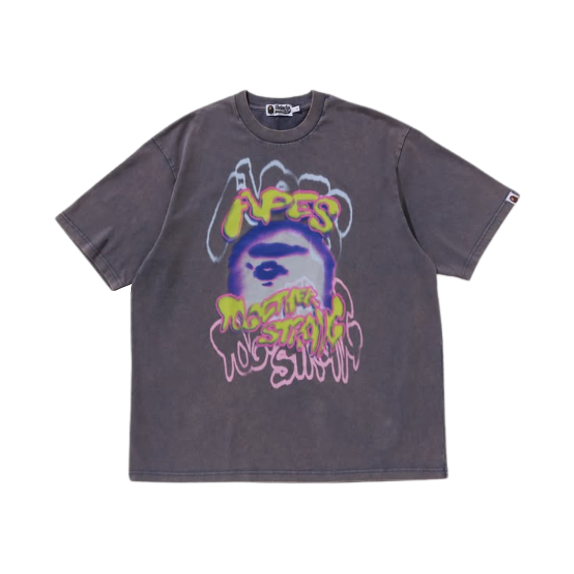 베이프 헤비 워시드 로고 릴렉스드 핏 티셔츠 차콜