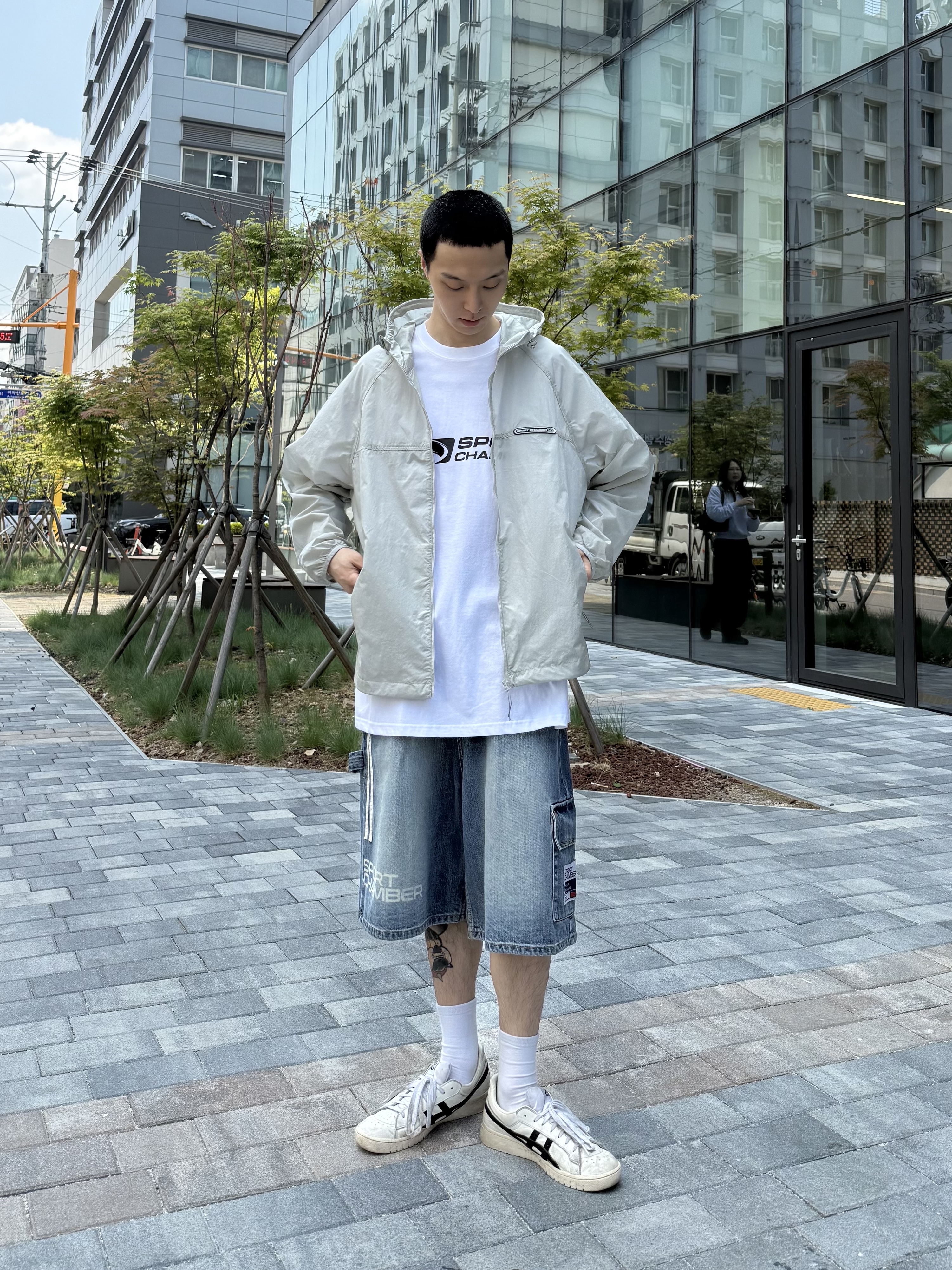 SPORT CHAMBER SC Line Symbol Windbreaker Silver, SPORT CHAMBER SC Flash Ball Cap Black 착용 스타일 - 2