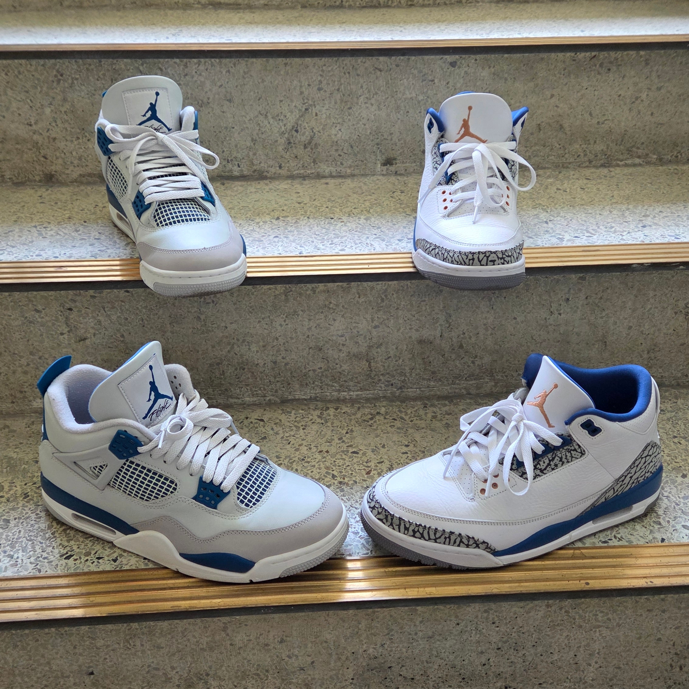 Jordan 4 Retro Industrial Blue, Jordan 3 Retro True Blue and Copper 착용 스타일