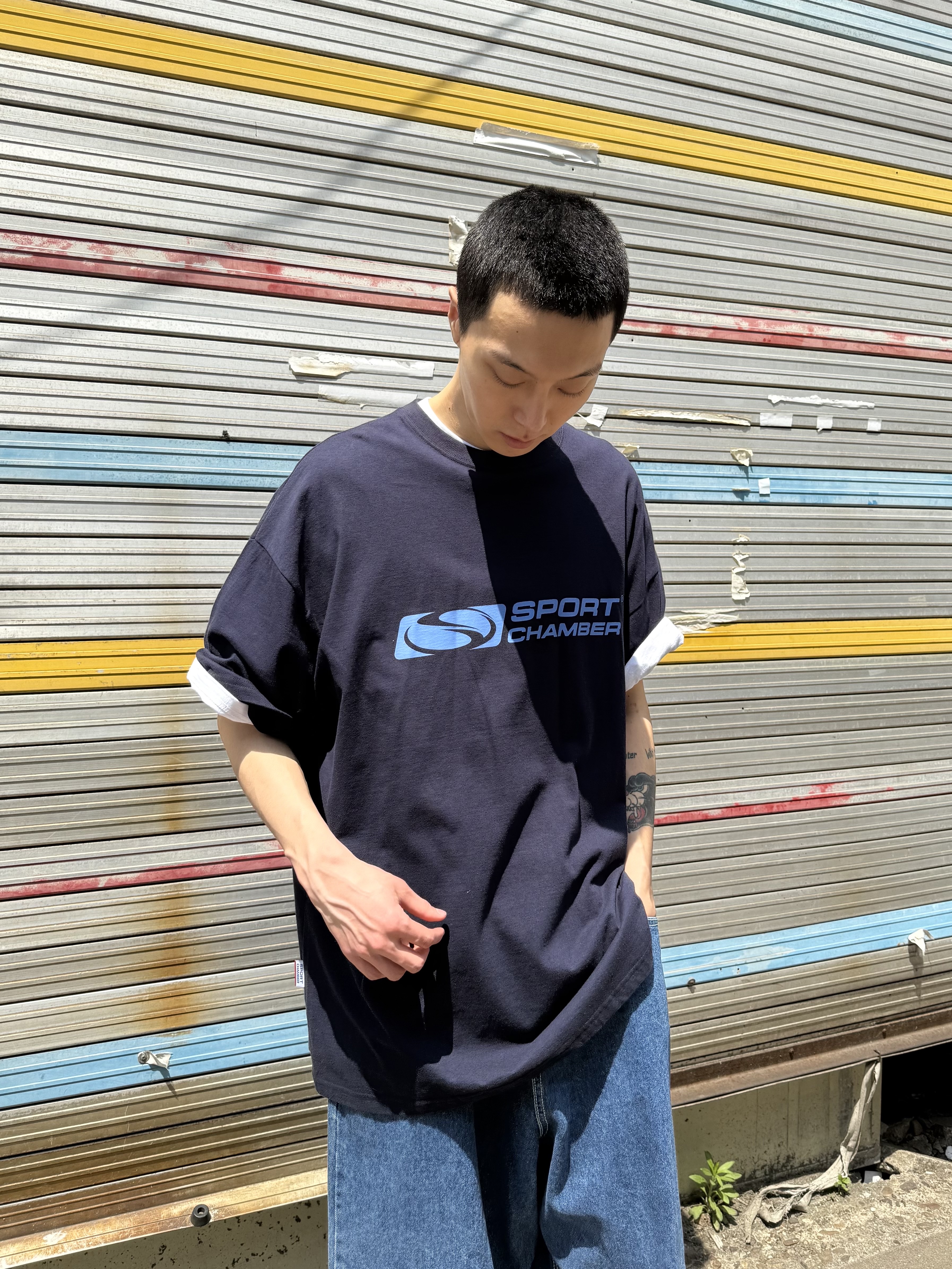 SPORT CHAMBER SC Flash T-shirt Navy 착용 스타일 - 3