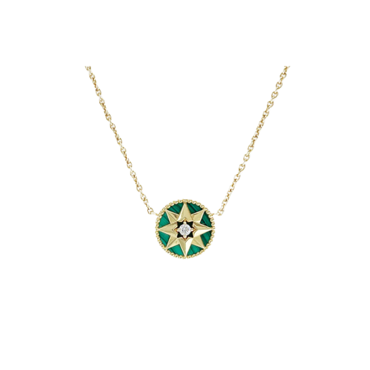 JRDV95051_0000 Dior Rose des Vents Necklace Mini Malachite 18K Yellow Gold Diamond
