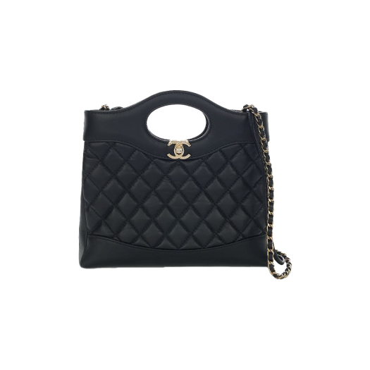 AS4133_02 Chanel 31 Bag Mini Black Champagne Gold Calfskin