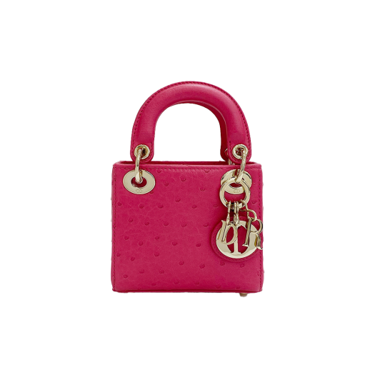 IT5JIS8COQU3 Dior Ostrich Lady Dior Micro Pink Champagne Gold