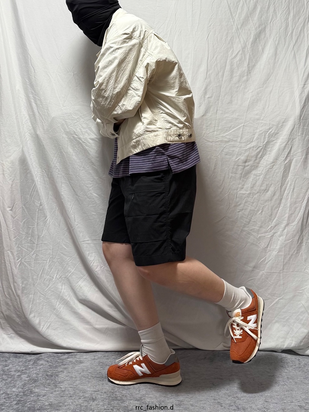 New Balance 574 Heritage Orange Burst White, [SS24] moif Trucker Blouson Ecru 착용 스타일 - 2