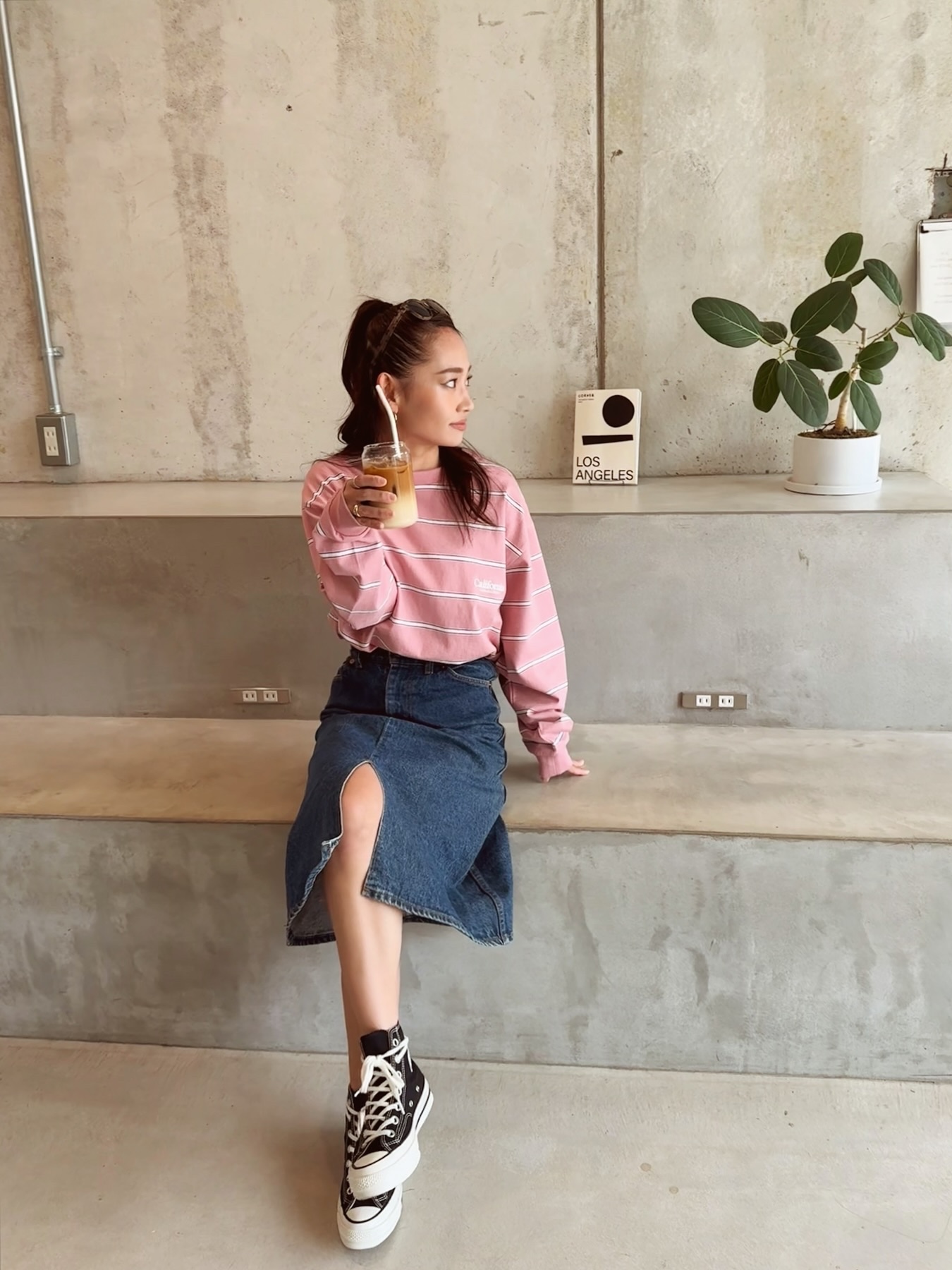 [KREAM 단독] California General Store Organic Cotton Border Long Sleeve Pink - 25SS 착용 스타일 - 2