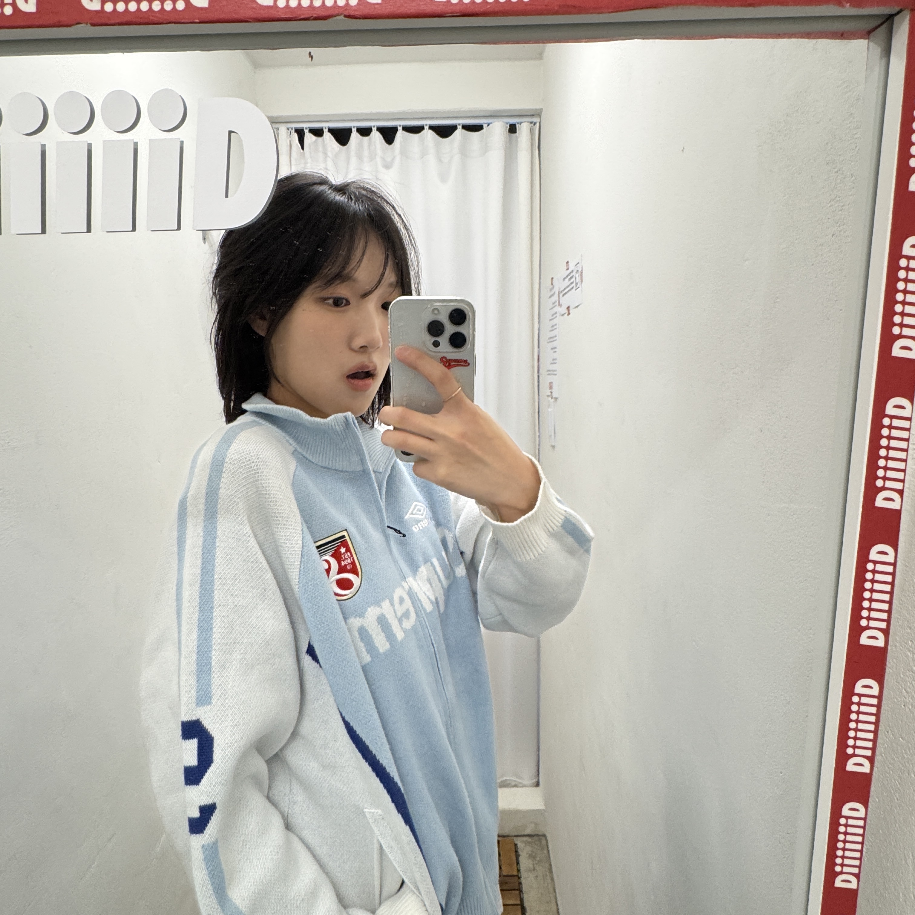 Supreme x Umbro Zip Up Sweater Light Blue - 25SS 착용 스타일 - 5