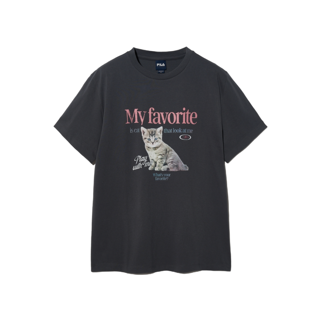 [6% 적립] 휠라 [MY 티셔츠] 오버핏 고양이 티셔츠 차콜