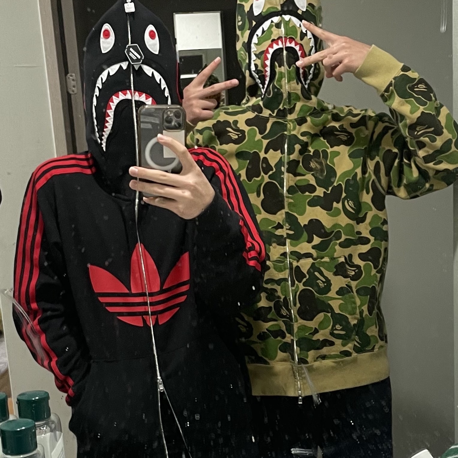 Adidas x BAPE Ultimate Shark Hoodie Black - KR Sizing 착용 스타일