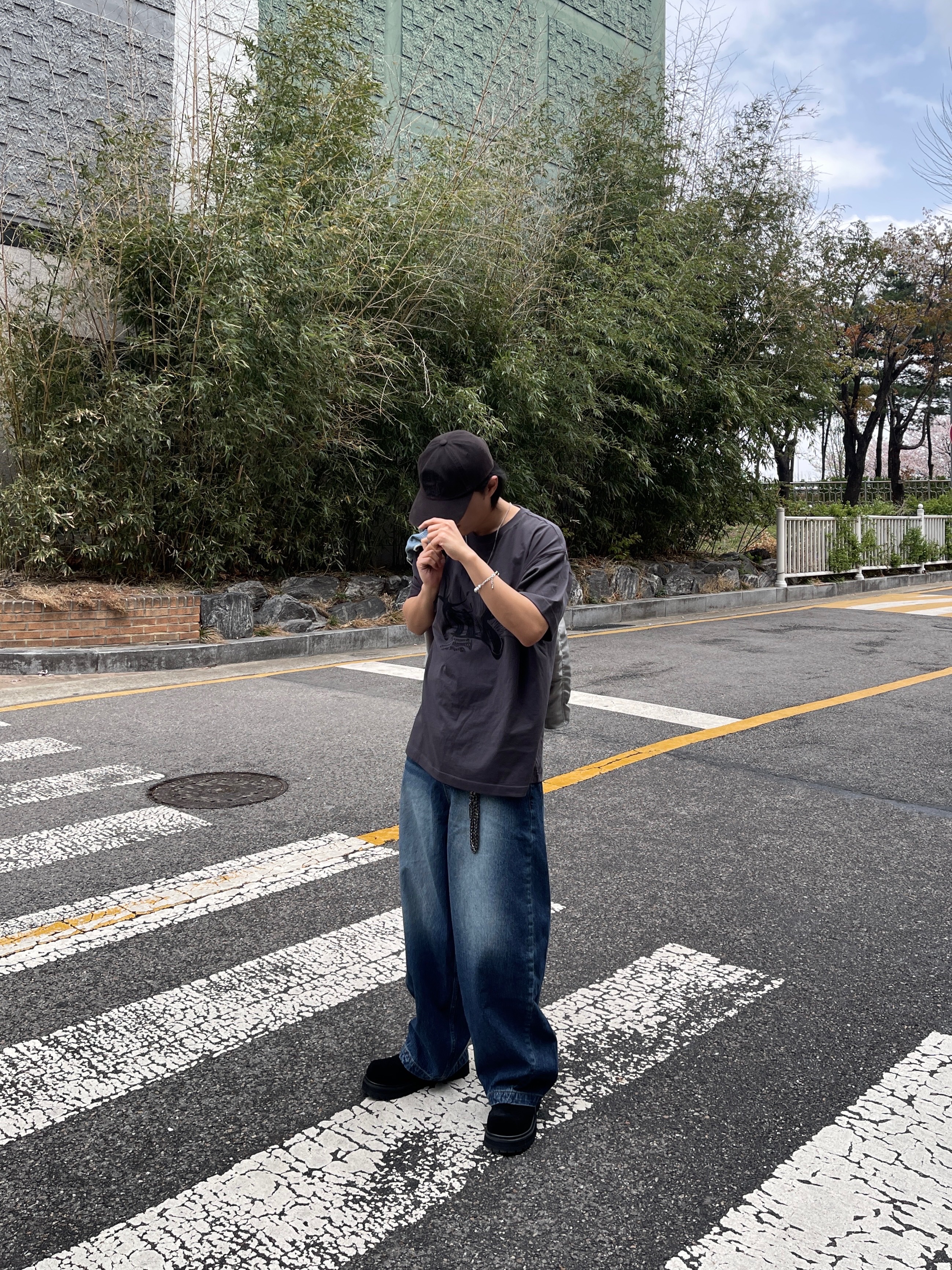 noun Corduroy Denim Pants Blue 착용 스타일 - 3