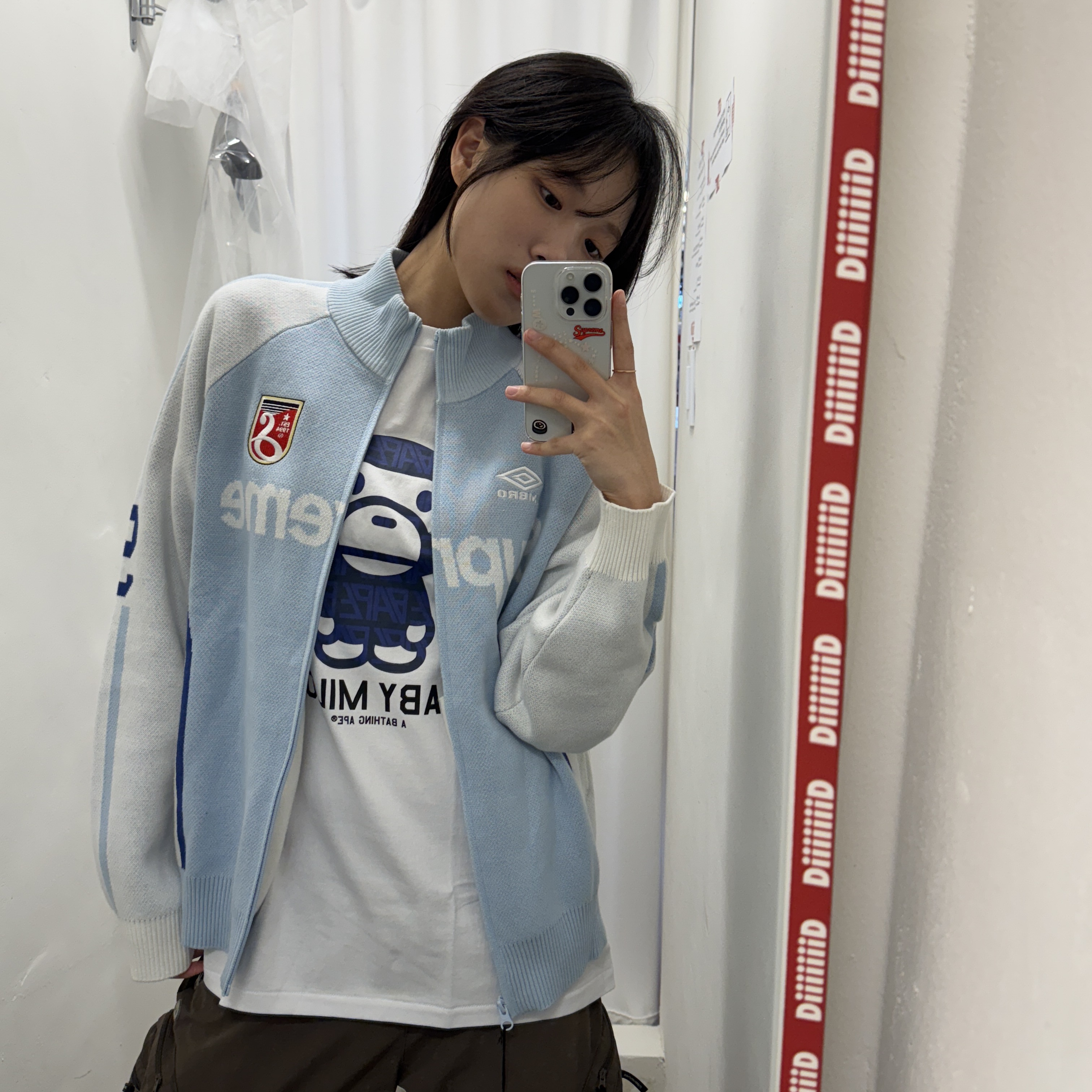 Supreme x Umbro Zip Up Sweater Light Blue - 25SS 착용 스타일 - 2