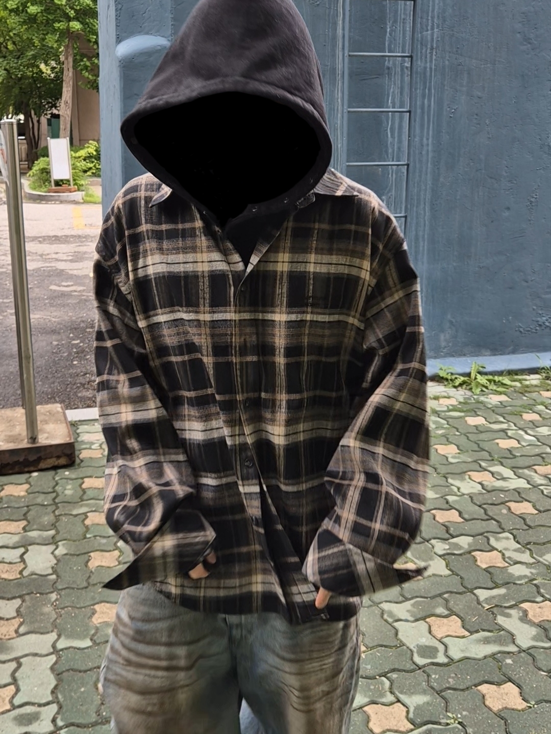 Undermycar Mu.107 Anti Fxxking Logo Play Basic Long Sleeve Check Shirts Black Brown 착용 스타일 - 4