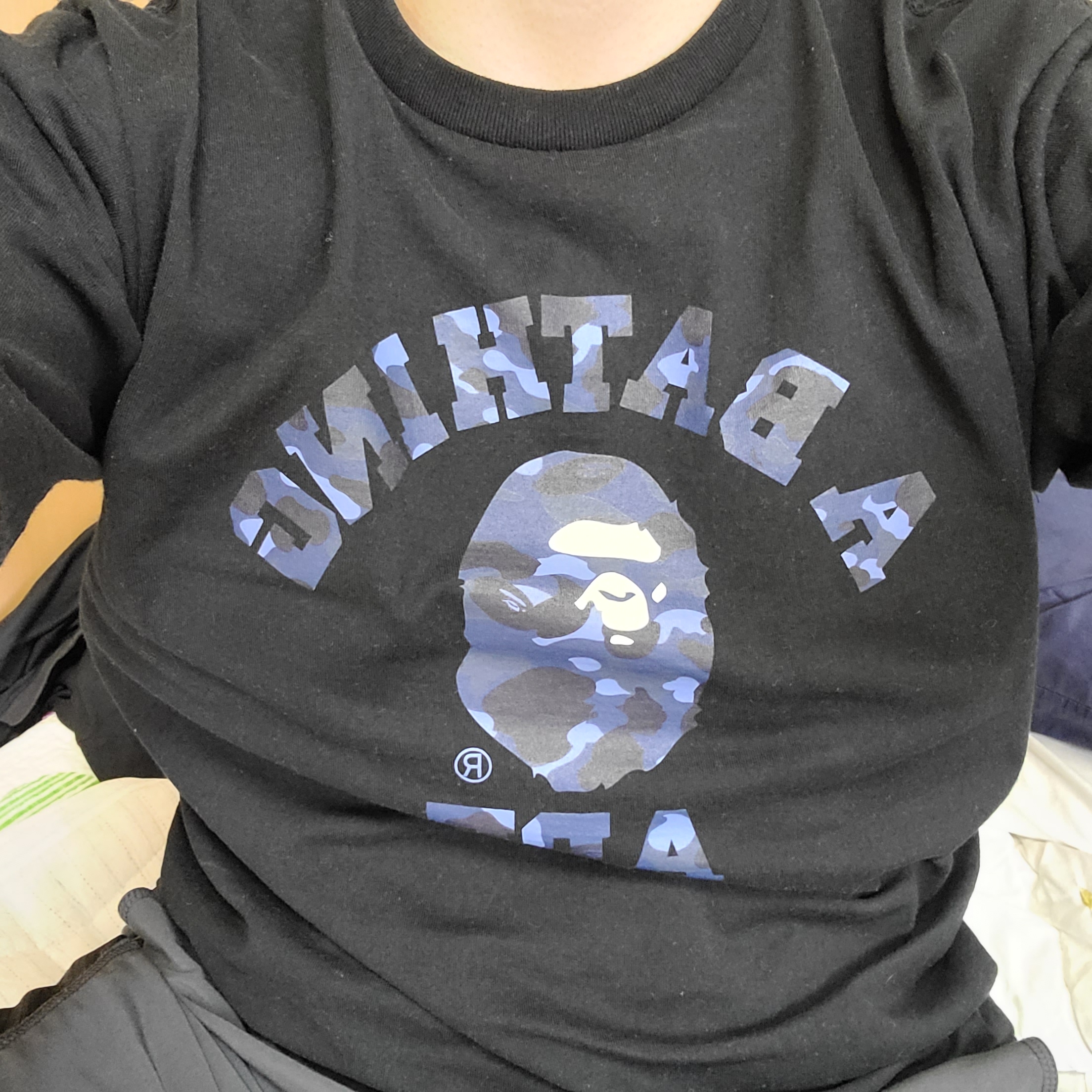 BAPE Color Camo College T-Shirt Black Navy 착용 스타일
