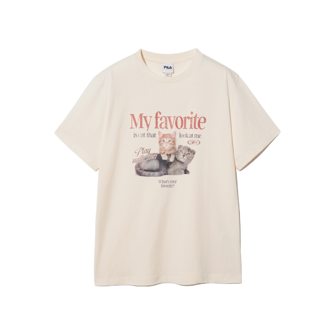 [6% 적립] 휠라 [MY 티셔츠] 오버핏 고양이 티셔츠 아이보리