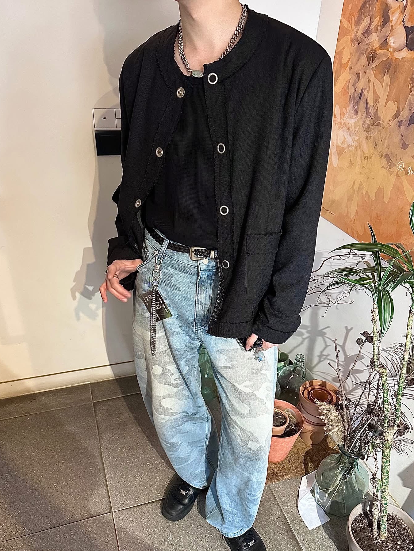 Diesel Dx1509 Stainless Steel Chain Necklace Silver, Nike Air Force 1 '07 Low Triple Black 착용 스타일 - 1