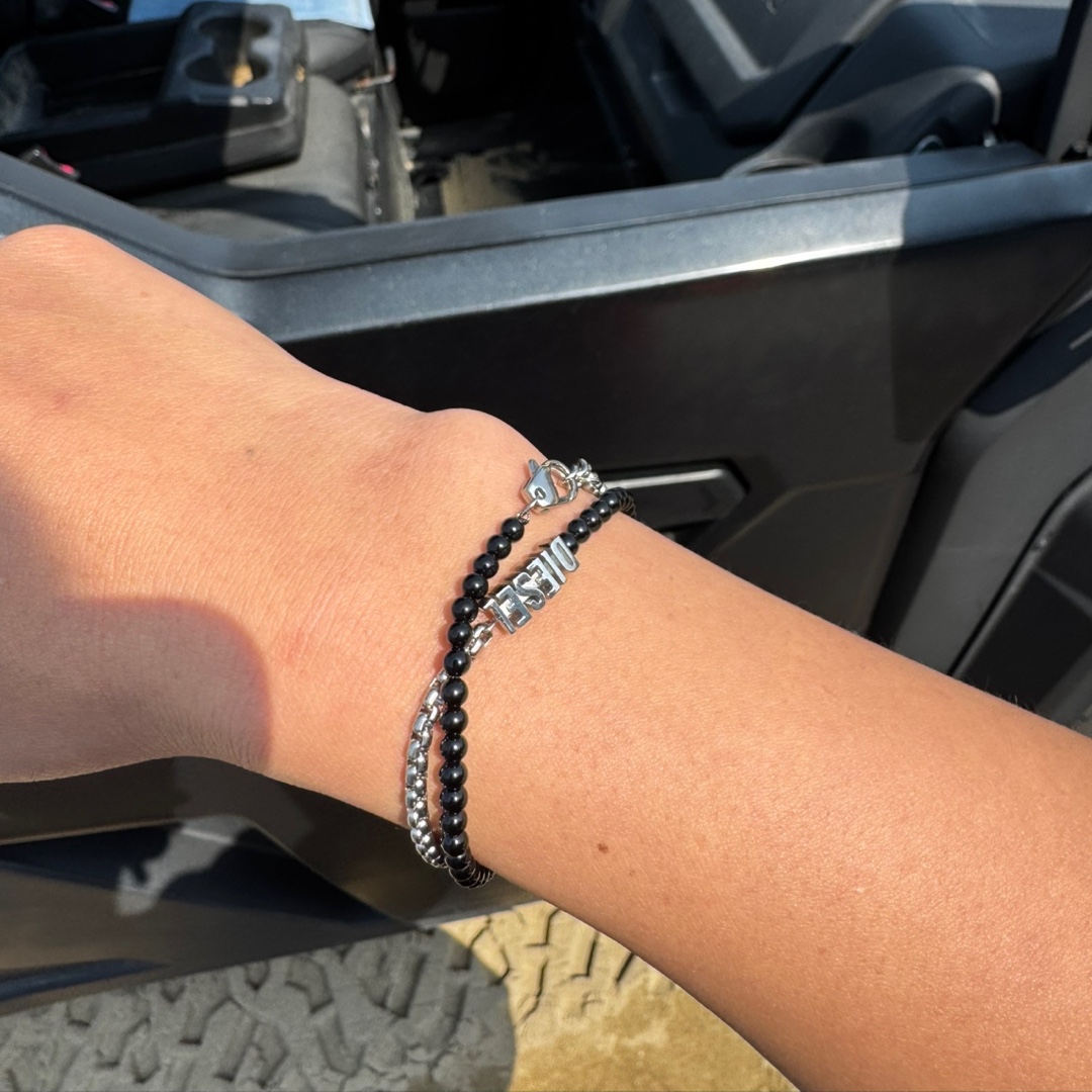 Diesel Dx1542040 Agate Bracelet Silver Black 착용 스타일 - 1