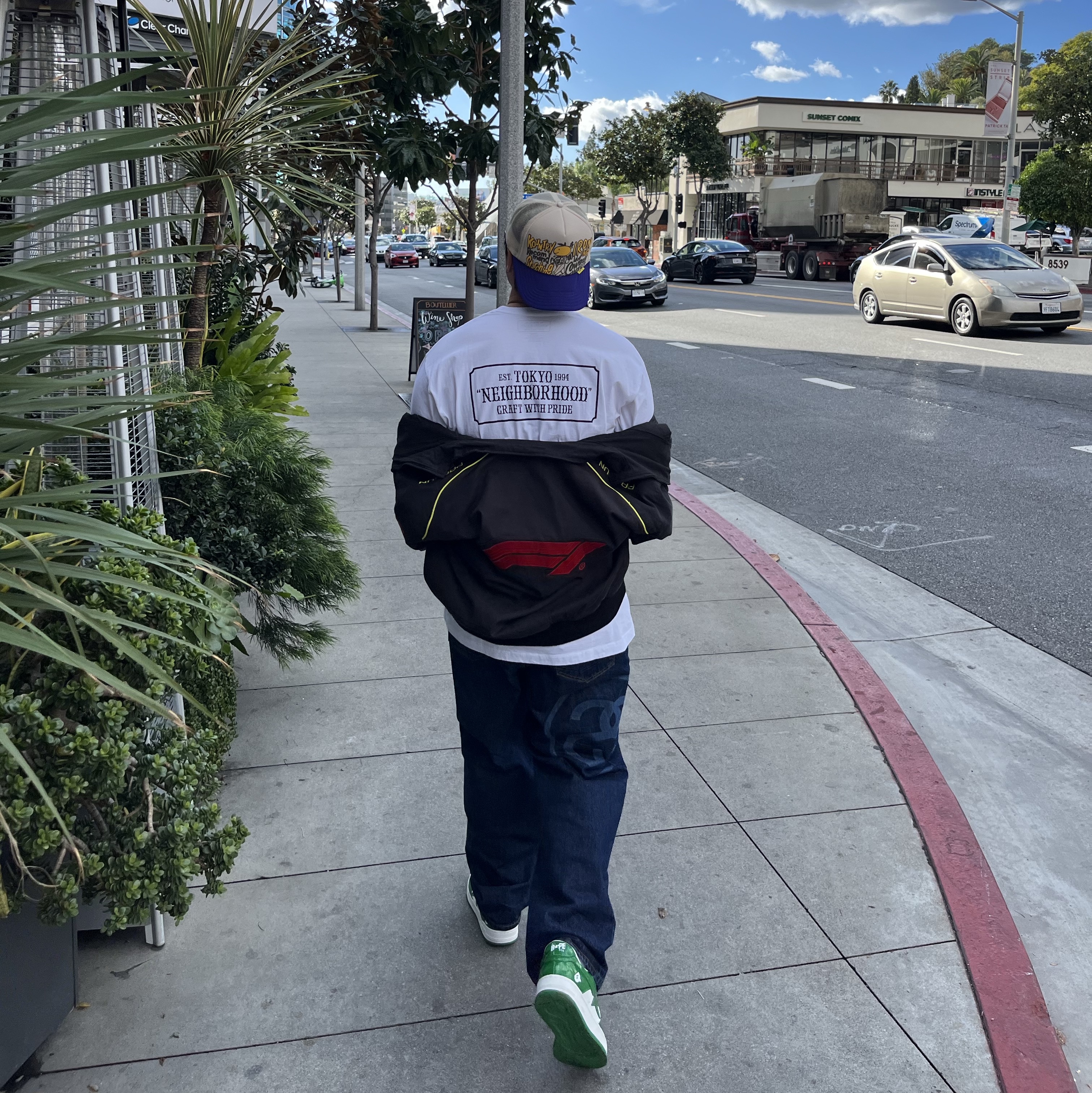 Stussy SS Link Big OL' Jean One Wash, BAPE Bape Sta Low Green White 착용 스타일 - 4