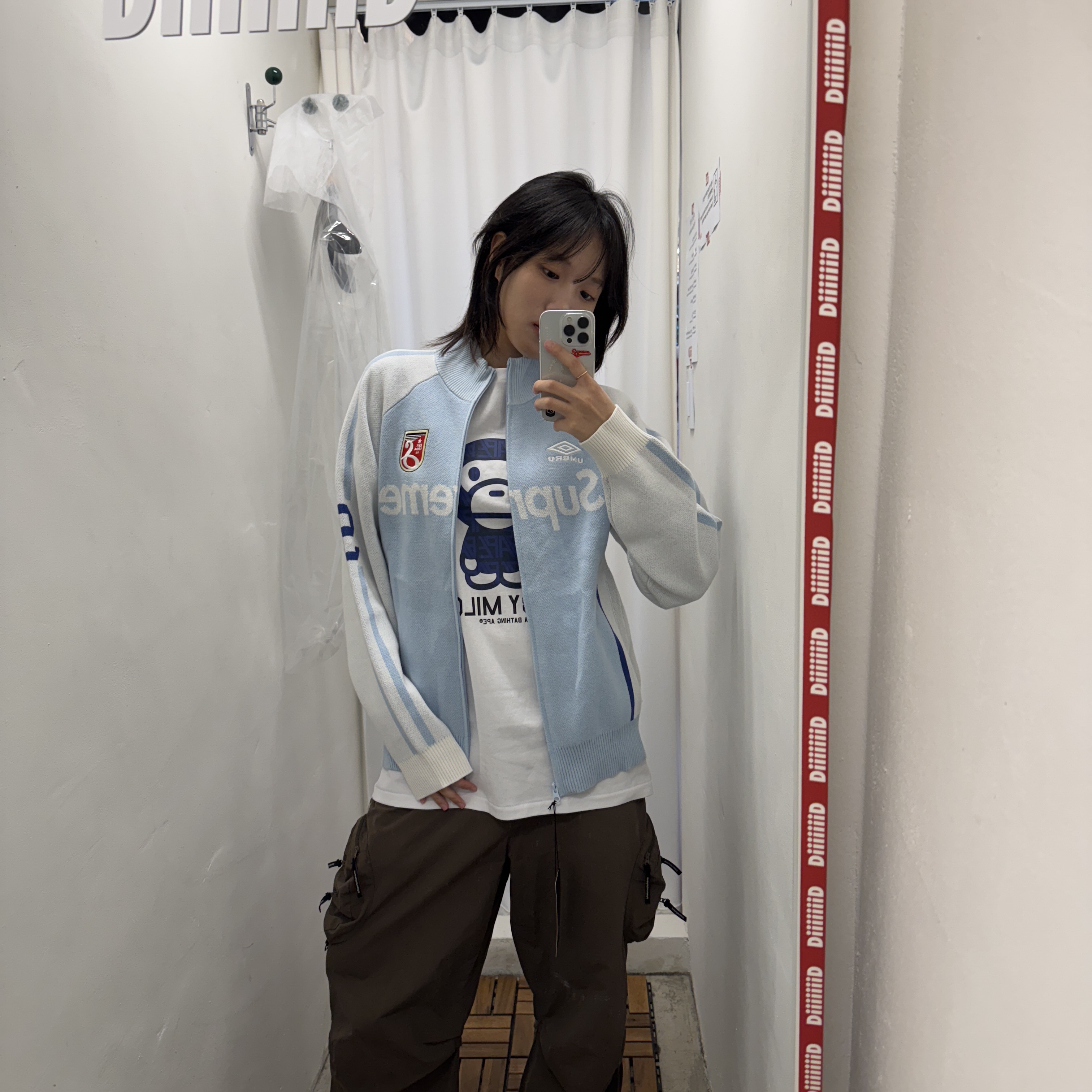 Supreme x Umbro Zip Up Sweater Light Blue - 25SS 착용 스타일 - 3