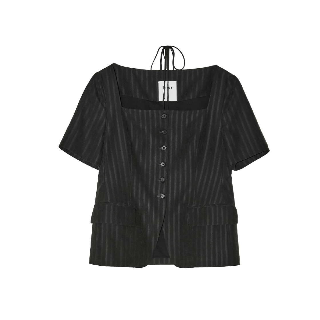 BESUJK002BK Enor Women Neck Strap Stripe Jacket Black