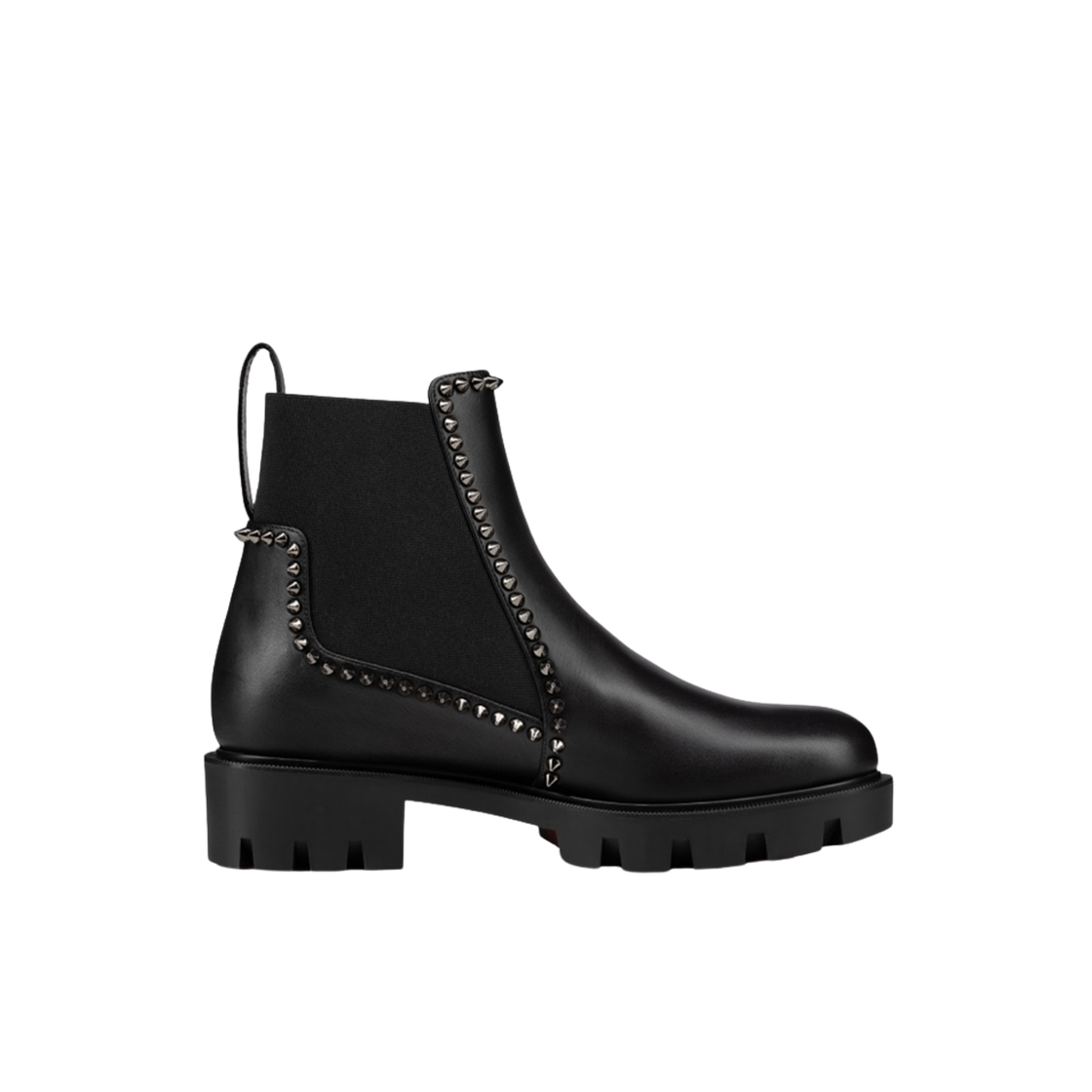 (W) 크리스찬 루부탱 아웃 레나 스파이크 러그 카프 레더 로우 부츠 블랙((W) Christian Louboutin Out Lina Spike Lug Calf Leather Low Boots Black)