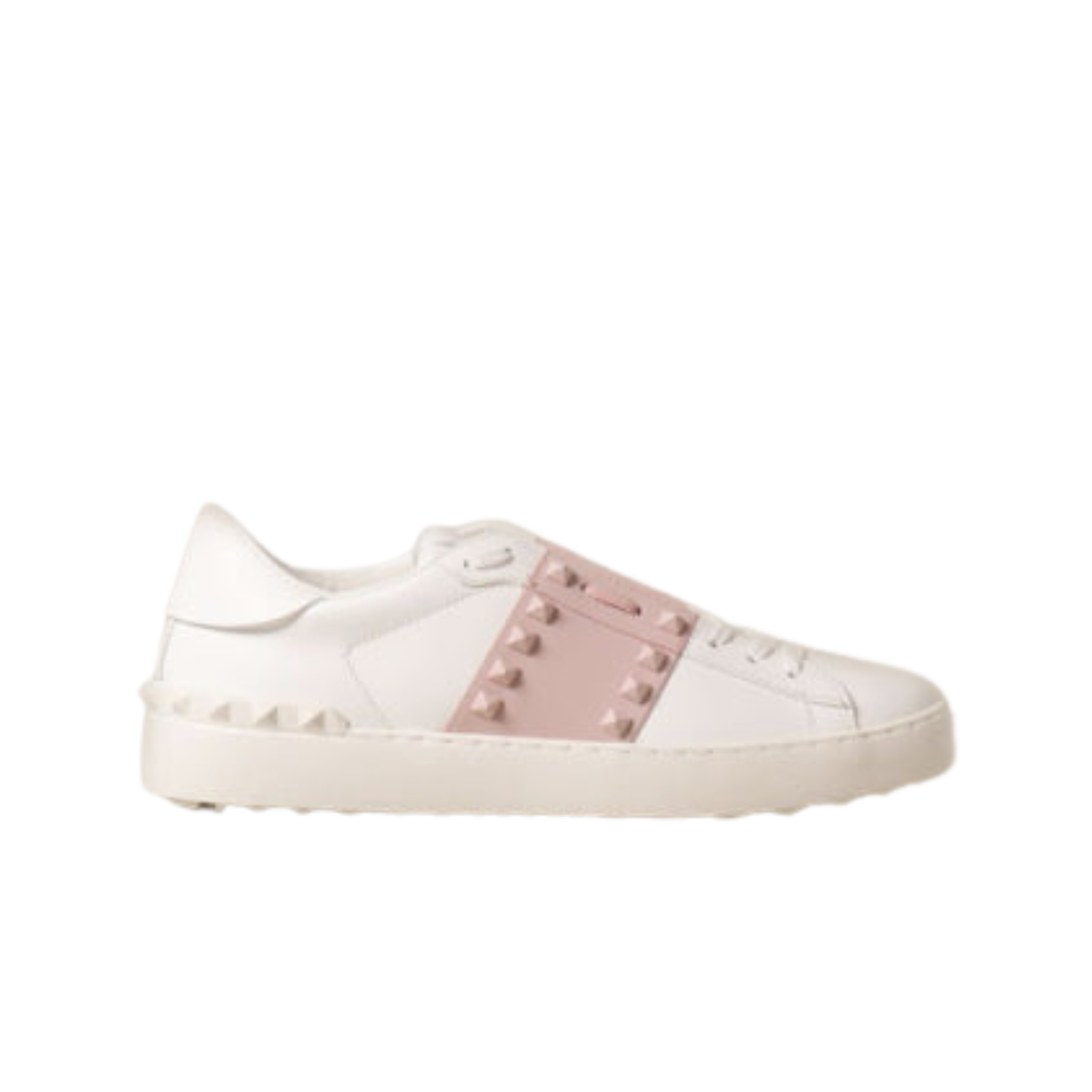 S0A01LTU834 (W) Valentino Rockstud Untitled Tone-On-Tone Studded Sneakers White Pink