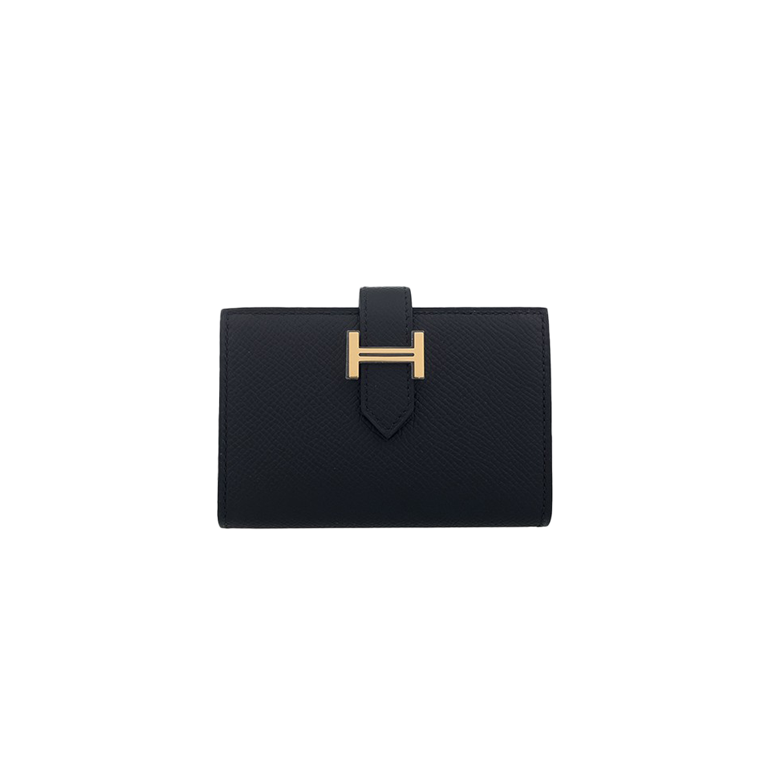 ITTO36ELW5HE Hermes Bearn Card Holder Black Gold W Stamp