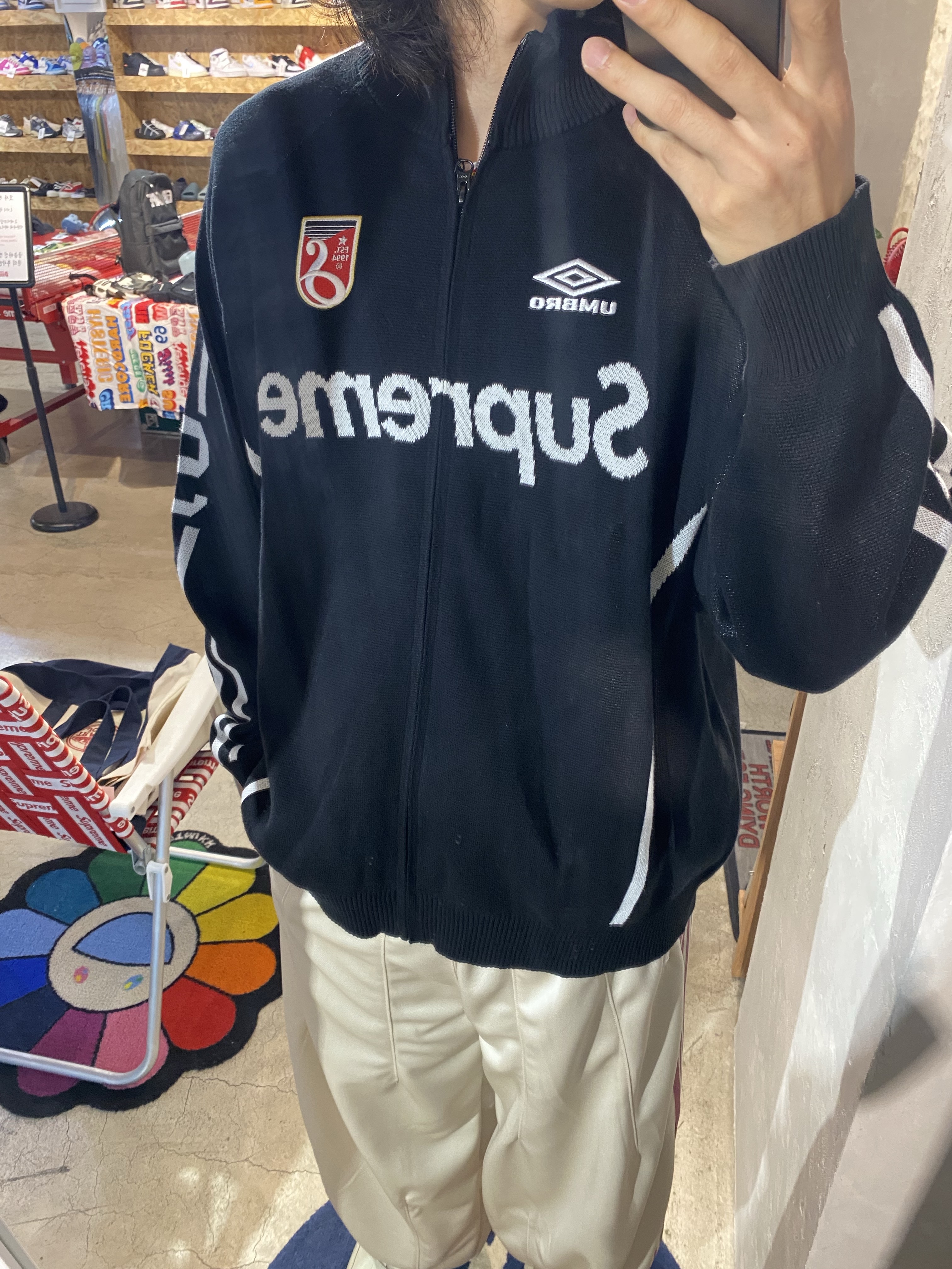 Supreme x Umbro Zip Up Sweater Light Blue - 25SS, Needles x LHP H.D. Nylon Track Pants Black 착용 스타일 - 8
