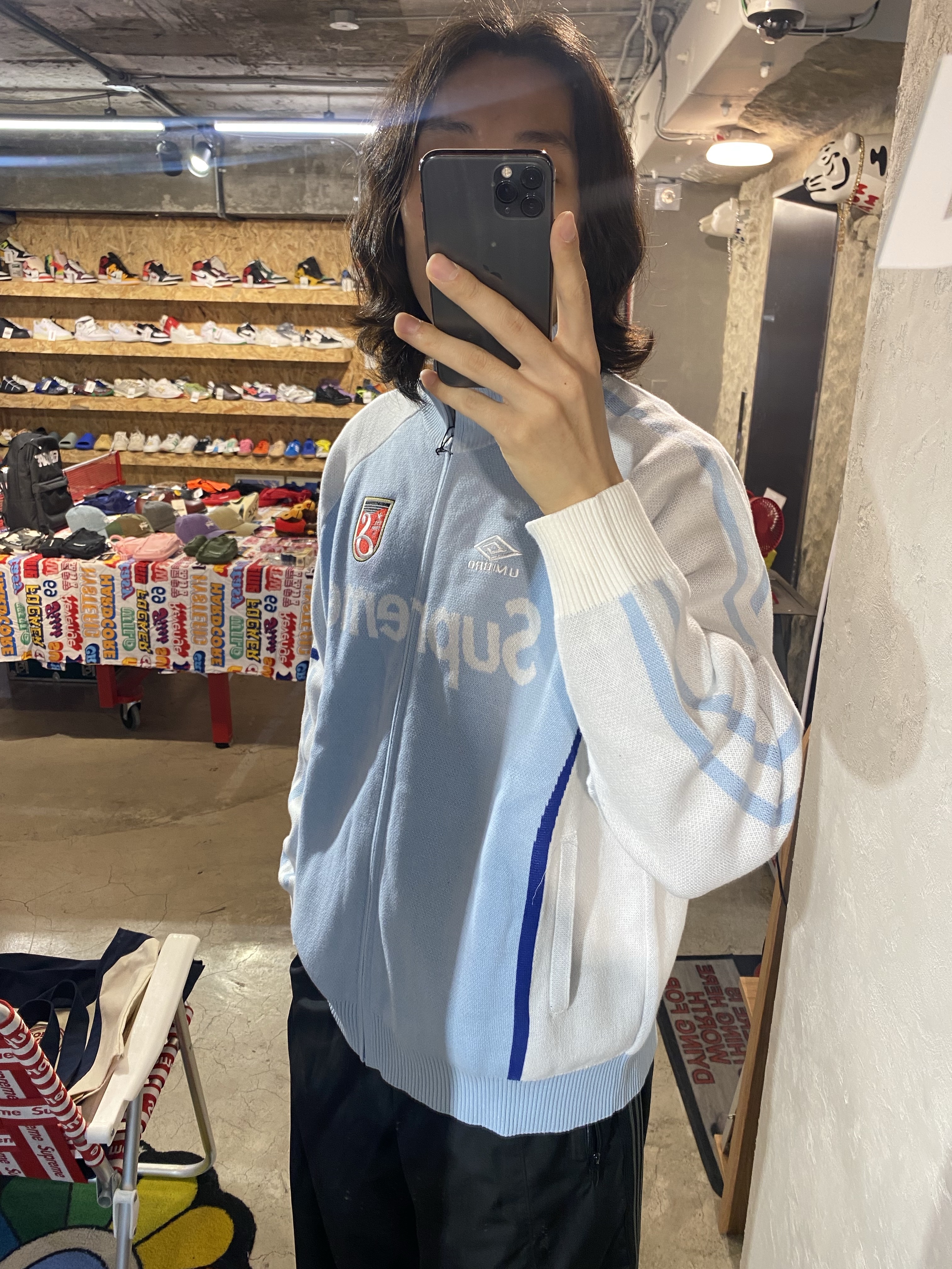 Supreme x Umbro Zip Up Sweater Light Blue - 25SS, Needles x LHP H.D. Nylon Track Pants Black 착용 스타일 - 2