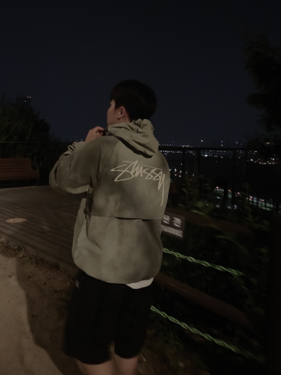 Stussy Wave Dye Beach Shell Jacket Sage 착용 스타일 - 2