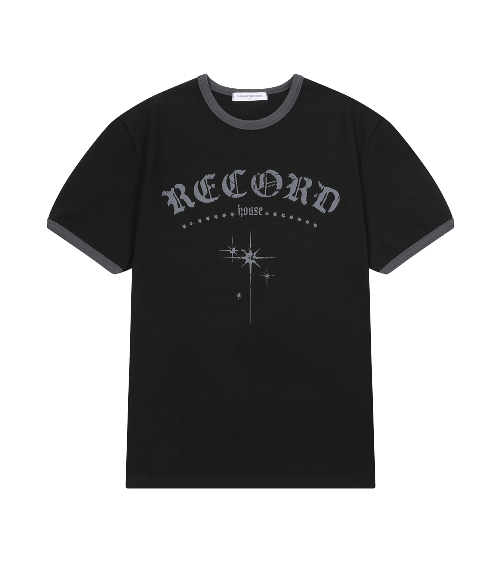 SR25SSSS02BK SLOW RECORD HOUSE Unisex RECORD Ringer Tee Black