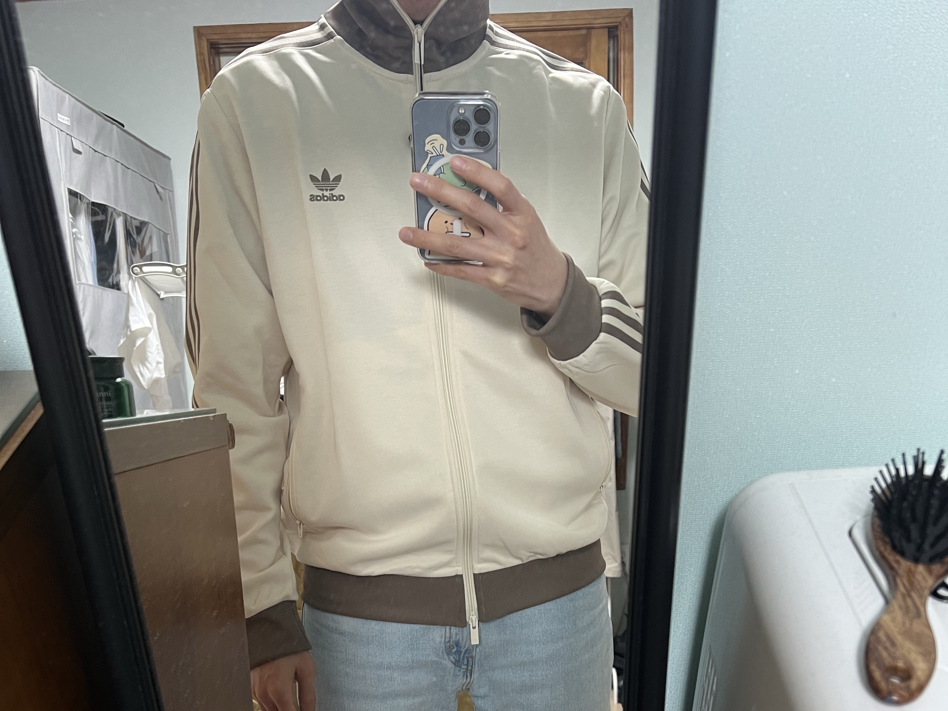 Adidas Adicolor Classic Beckenbauer Track Top Wonder White Trace Brown - KR Sizing 착용 스타일