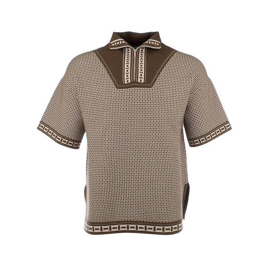 ITLKQ4SKE3OI Hermes Mosaic Half Zip Knit 40 Vert Toundra