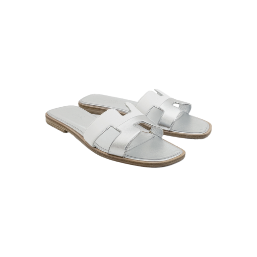 H191300Z 90350 Hermes Oran Slippers 36.5 Silver/White