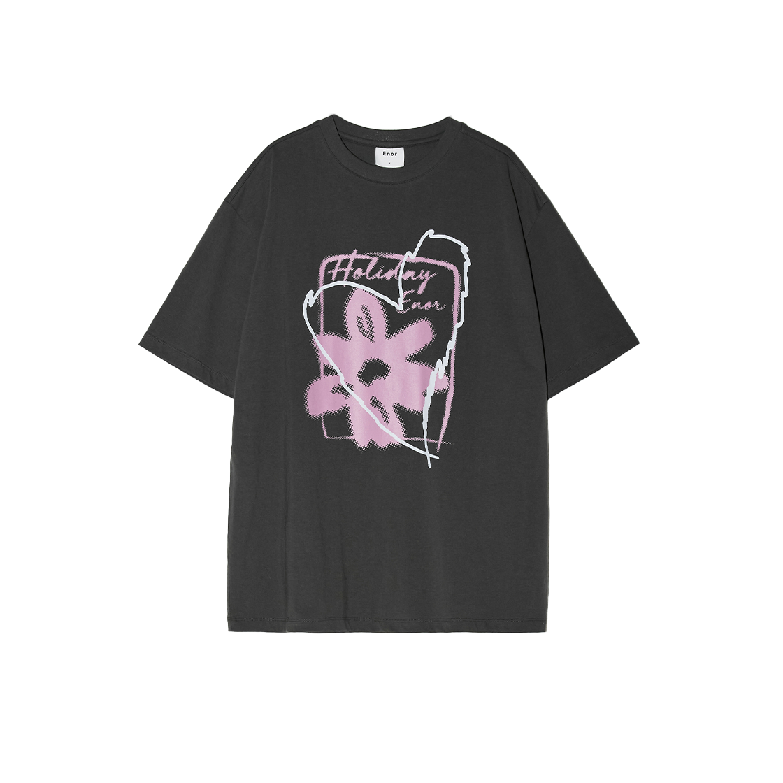 BESUTS001D/GY Enor Women Flower Graphic T Shirt Dark Grey