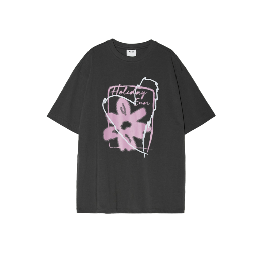 BESUTS001D/GY Enor Women Flower Graphic T Shirt Dark Grey