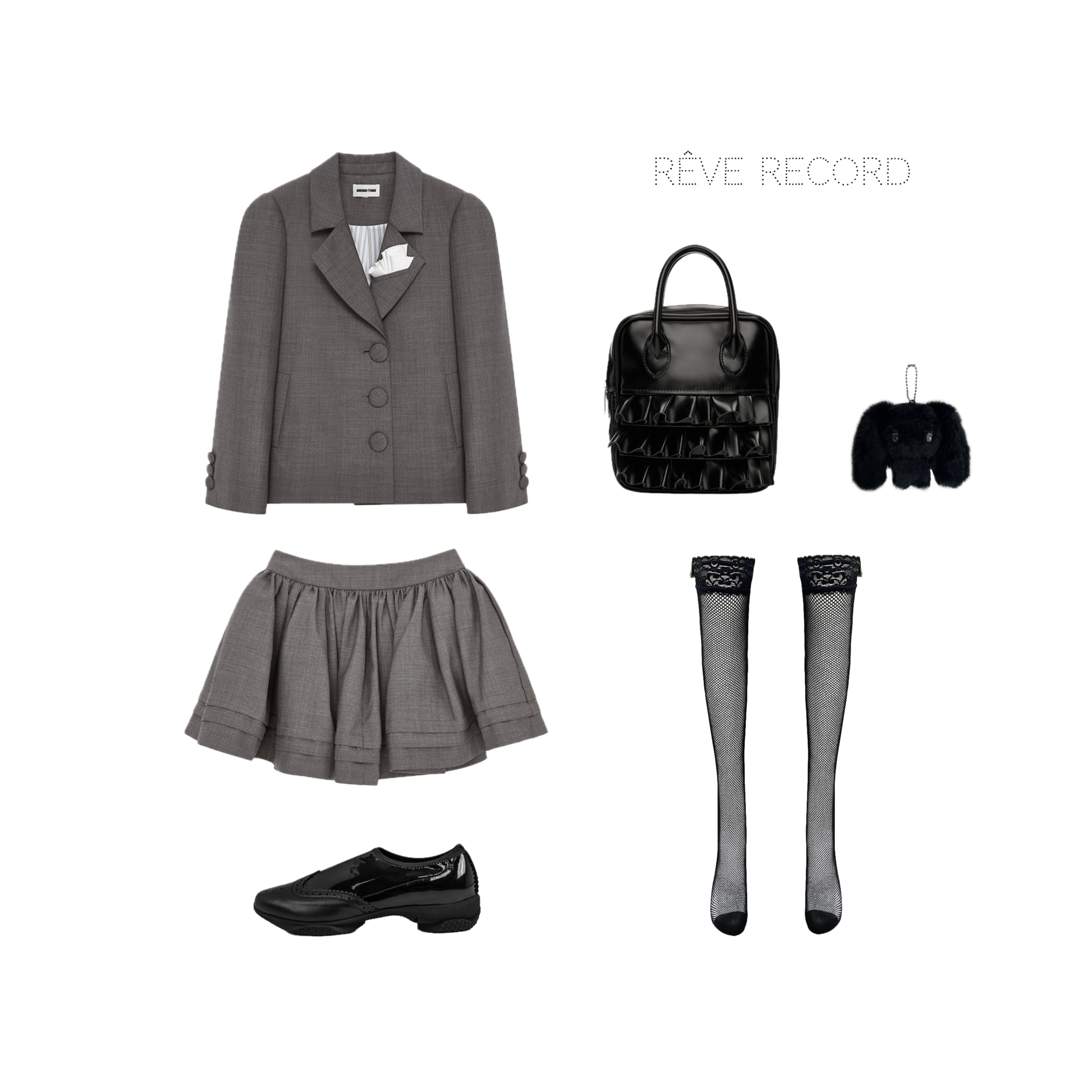 Shushu/Tong Women Tuck-Edge Short Skirt Grey - 24FW, Shushu/Tong Women Oversized Suit Jacket Grey - 24FW 착용 스타일 - 1