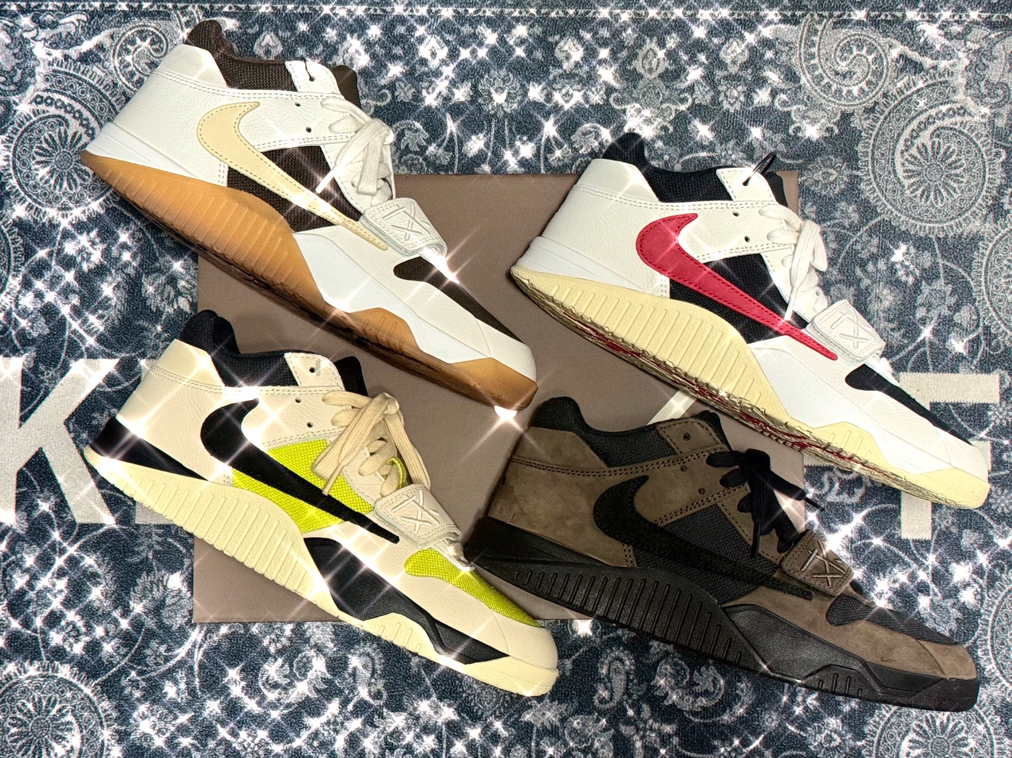Jordan x Travis Scott Jumpman Jack TR University Red, Jordan x Travis Scott Jumpman Jack TR Sail and Dark Mocha 착용 스타일