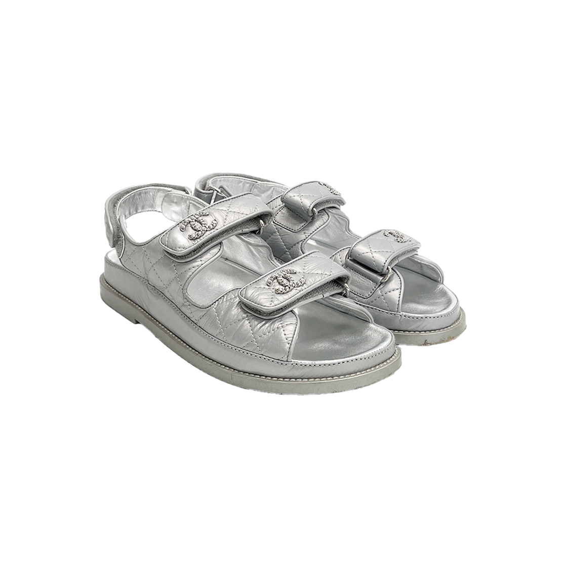 샤넬 21C 벨크로 샌들 37 실버